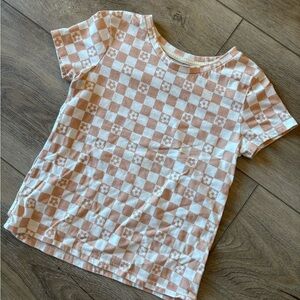 Kids Checkered Tee in Cream and Tan